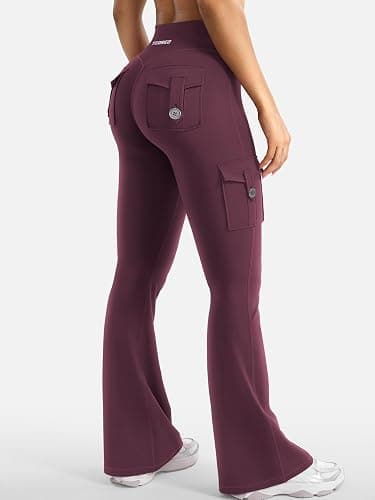 YEOREO CoreFlex Women Workout Flare Leggings with Pockets Hidden Scrunch High Waisted Cargo Gym Yoga No Front Seam Leggings thumbnail 7