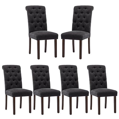 COLAMY Button Tufted Dining Chairs Set of 6, Parsons Upholstered Fabric Dining Room Chairs Kitchen Chairs with Wood Legs and Padded Seat, Black - Image 1