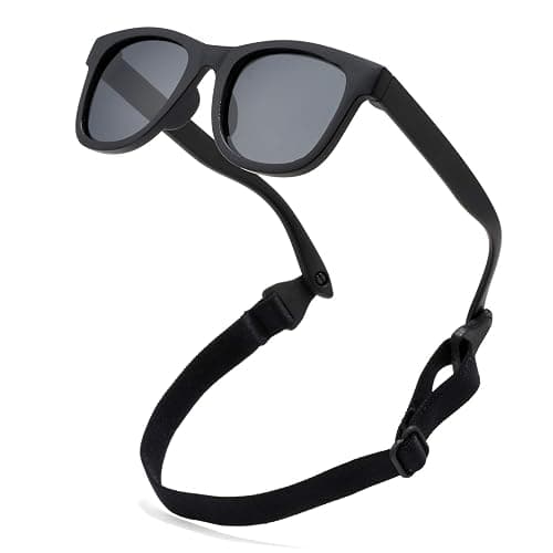 COASION Bendable Flexible Polarized Newborn Baby Sunglasses with Strap for Infant Boys Girls Age 0-12 Months CA8042 - C2* Matte Black/Gray - 1.53 Inches - Image 1