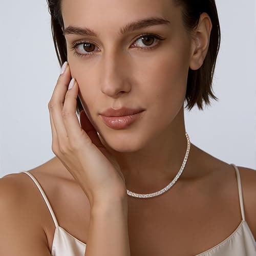 Gemsme 4.0mm CZ Tennis Necklace, 18K White/Yellow Gold Plated 4.0mm Round Cubic Zirconia Classic Tennis Necklace 16-24 Inches thumbnail 3