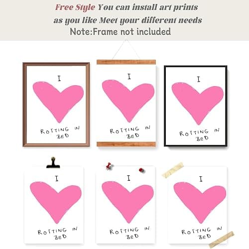 Trendy I Love Rotting In Bed Posters Pink Heart Quotes Illustration Canvas Wall Art Modern Preppy Minimalist Aesthetic Prints Painting For Home Bedroom Dorm Wall Decor 8x12in Unframed thumbnail 3