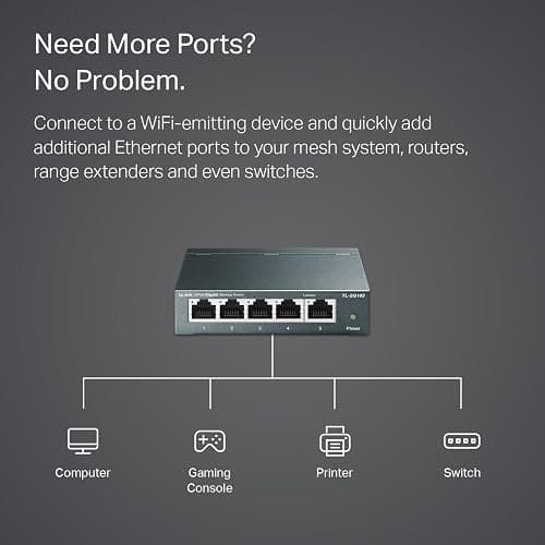 TP-Link TL-SG105, 5 Port Gigabit Unmanaged Ethernet Switch, Network Hub, Ethernet Splitter, Plug & Play, Fanless Metal Design, Shielded Ports, Traffic Optimization,Navy Blue - 5 Port thumbnail 4