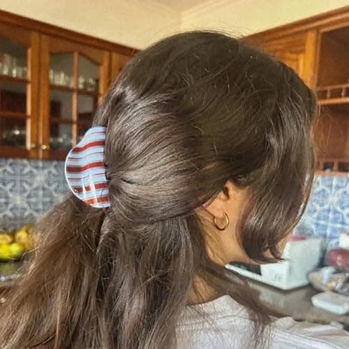 1PC Blue Caramel Striped Hair Clips Women Shaped Hair Clip Sports Hair Accessory Shark Clips Premium&Versatile Ponytail Barrettes Hair Claws Fashion Hair Claw for Women's Commuting Daily Hairstyles thumbnail 7