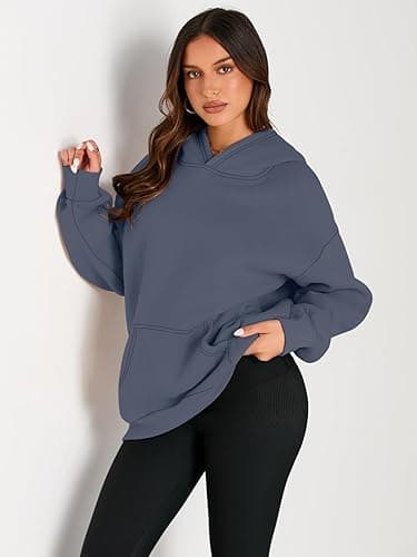 Trendy Queen Womens Oversized Hoodies Fleece Sweatshirts Fall Fashion 2025 Pullover Sweaters Winter Clothes - Dusty Blue - Small thumbnail 2