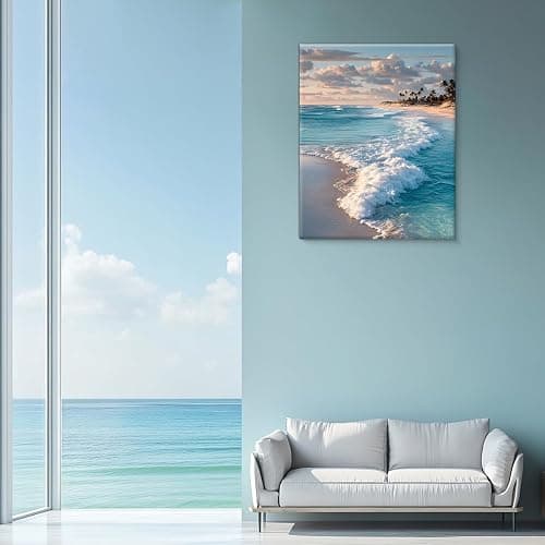 Ocean Wall Art Coastal Wave Seascape Beach Canvas Print Framed | Beach Canvas Wall Art Blue Ocean Painting Picture Aesthetic Decor for Home Beach Room Bedroom 8x10 Inch thumbnail 7