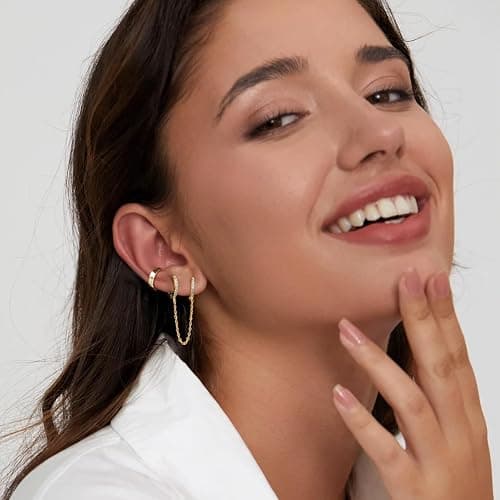 Gold Earrings Set for Women, 14K Gold Plated Stud and Cartilage Earring Sets for Multiple Piercing, Hypoallergenic Stackable Small Gold Huggie Hoop Earrings for Women Jewelry - Gold-6 Pcs thumbnail 4