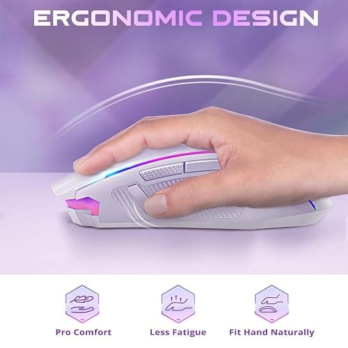 Redragon Gaming Mouse, Wireless Gaming Mouse with 9 Programmable Buttons, RGB Backlit, Rechargeable Wireless Mouse UP to 8000 DPI, Macro Edit, 70Hrs for Laptop, PC, Mac Gamer, White M910-WS thumbnail 6