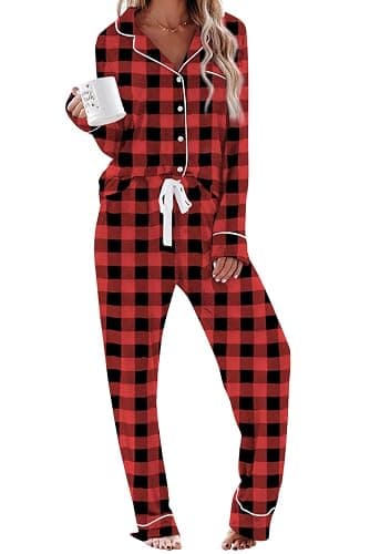 Aamikast Women's Pajama Sets Long Sleeve Button Down Sleepwear Nightwear Soft Pjs Lounge Sets - Image 1