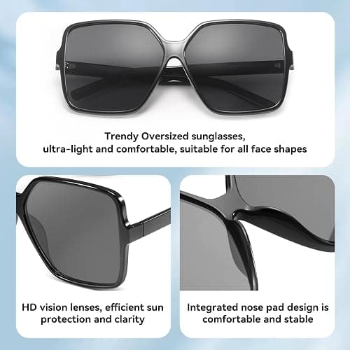 Dollger Oversized Square Sunglasses for Women Big Large Wide Fashion Shades for Men UV Protection Unisex thumbnail 5