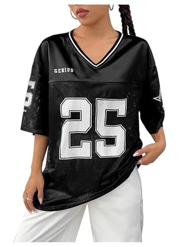 SOLY HUX Women's Y2k Baggy T-Shirts V Neck Half Sleeve Sportswear Tees Jersey Top Streetwear - Image 1