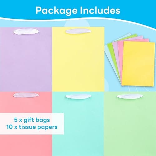 MOXARYSU 5 Pcs Small Medium Gift Bags With Handles: 7x4x9 Pastel Kraft Paper Bags With 10 Tissues For Party, Birthday,Baby Shower,Wedding（Soft Color） thumbnail 6