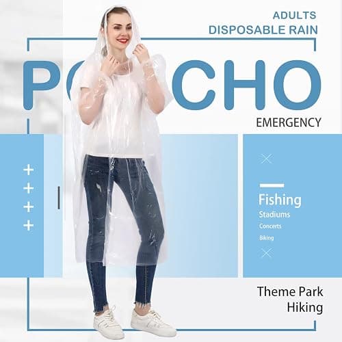 SWOGAA Disposable Rain Ponchos 6/10 Pack for Adults Extra Thick Long Sleeve | Clear Extra Thick PE Material, Long Sleeves with Elastic Cuffs for Travel, Camping, Festivals thumbnail 2