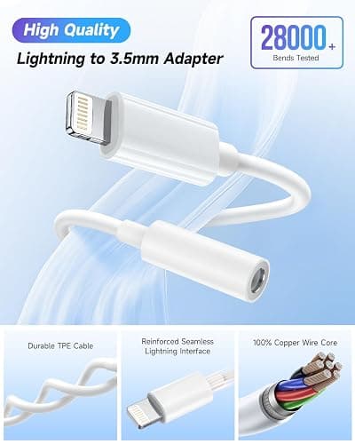 Apple MFi Certified Lightning to 3.5mm Headphone Jack Adapter -Premium Audio Quality & DAC Chip for Music Listening Car, Gym, Home Office, Compatible with iPhone 14/13/12/11/X/8/7 1Pack (White) thumbnail 3