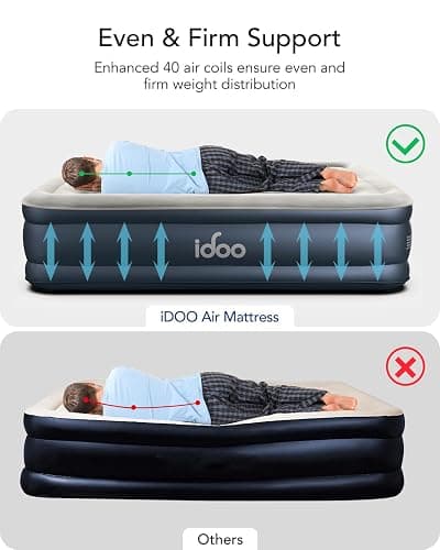 iDOO Queen Air Mattress with Built in Pump, 18 Raised Comfort Inflatable Blow up Mattress, Upgraded Four Chamber Portable Air Bed for Camping, Guests and Home, Colchon Inflable, 650 lbs Max thumbnail 5