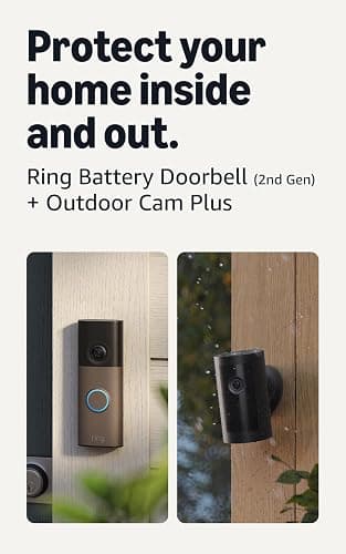 Ring Battery Doorbell (newest model), Matte Mocha with Outdoor Cam Plus, Black thumbnail 2