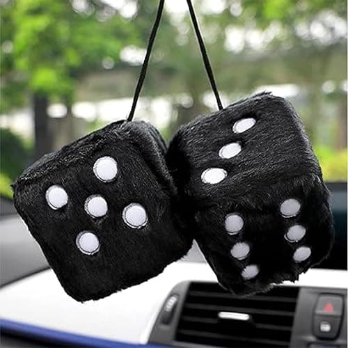 Tiardey One Pair of Car Hanging Plush Dice Cube Plush Dice Car Accessories Interior Rearview Mirror Accessories (Black) thumbnail 2
