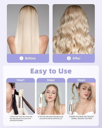 TSUYAGLA Automatic Hair Curler, 1 1/4 Inch Rotating Curling Iron with 3 Temp, 500 Million Ionic, 2-Way Rotation,10S Fast Heating, Anti-Scald, Anti-Tangle Rotating Curling Wand for Different Hair Types thumbnail 7