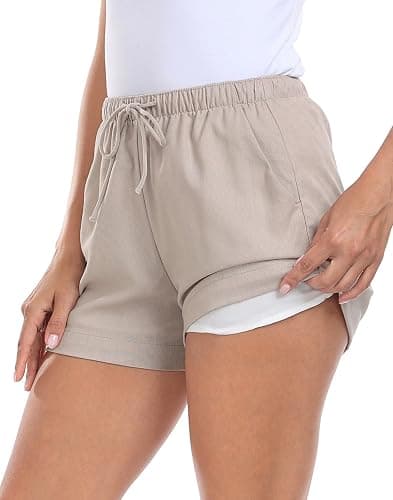 HDE Women's Linen Blend Drawstring Shorts High Waisted 4" Inseam Summer Shorts - Small - Gray Beige thumbnail 4
