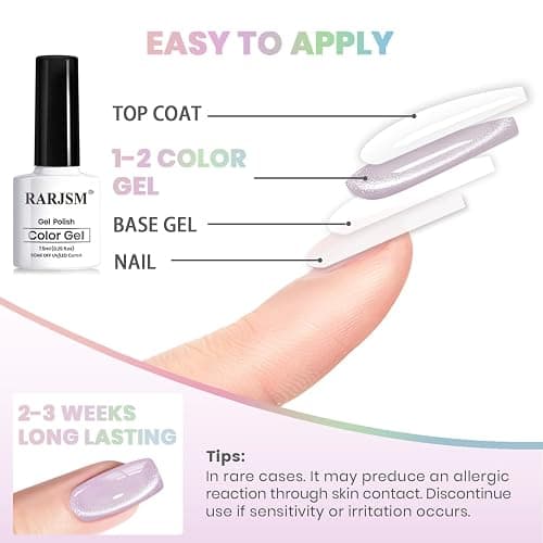 RARJSM Sparkle Diamond Cat Eye Gel Nail Polish Set 6 Colors Nude Pink Milky Jelly Purple Green Blue Silver Glitter Cateye Gel Polish with Magnet Stick UV LED Curing Requires Soak Off Home Salon Diy thumbnail 6
