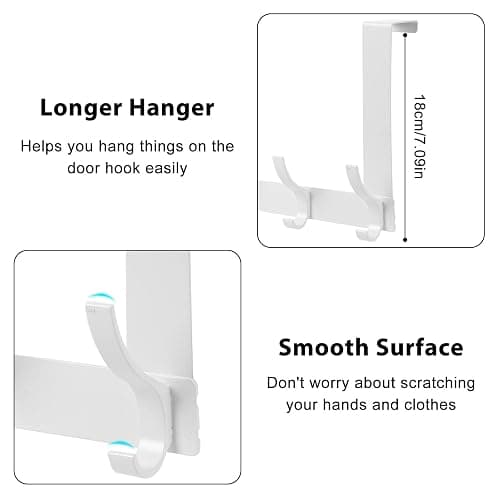 Optish Over The Door Hooks, Door Hanger Hooks for Hanging, Over The Doors Towel Racks for Bathroom with 12 Coat Hook, Coat Rack Bathroom Accessories（1 Pack, White） thumbnail 2