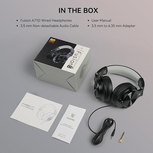 OneOdio A71D Wired Over-Ear Headphones, Studio Monitor Headsets, Hi-Res DJ Stereo Headphone with Foldable Design, 3.5/6.35MM Plug for AMP Recording Podcast Mixing PC Guitar - Black thumbnail 6