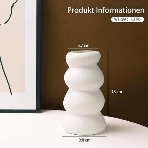 Umlaca Keramik Vase, Blumenvase, WeiB Dekorative Vasen für Pampasgras Deko, Modern Vase für Home Wohnzimmer Esstisch Bauemhaus Büro Dekor thumbnail 3