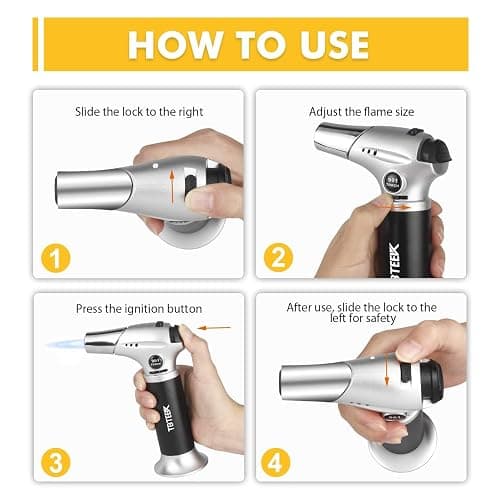 TBTEEK Butane Torch, Kitchen Torch Cooking Torch with Safety Lock & Adjustable Flame for Cooking, BBQ, Baking, Brulee, Creme, DIY Soldering(Butane Not Included) thumbnail 3