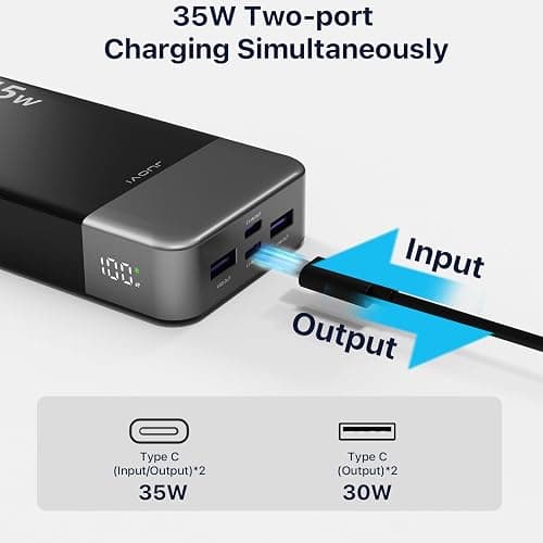 Portable Power Bank 20000mAh, JUOVI 35W Cargador portátil, batería de Carga rápida, PD3.0 QC4.0 batería Externa del teléfono con Pantalla LED para el iPhone 16 15, Galaxy, Tablet, Switch, etc thumbnail 8