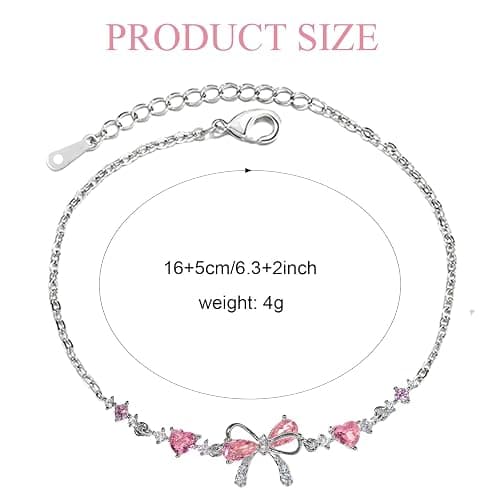 GWAWG Schleife Zirkon Armband, Verstellbares Freundschaftsarmband mit Weiß- und Rosazirkonia, Elegantes Schmuck Armband für Damen, Trendiges Bow Bracelet als Geschenk für Freundin, Schwester, Frau thumbnail 2