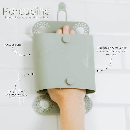 Porcupine Shower Wall Hair Catcher, Modern Silicone Design Collects & Conceals Hair in Bathroom, Prevents Clogged Drains, Reusable, Removable, Easy to Clean, Heavy Duty Hanger Included (Dusty Pink) thumbnail 3