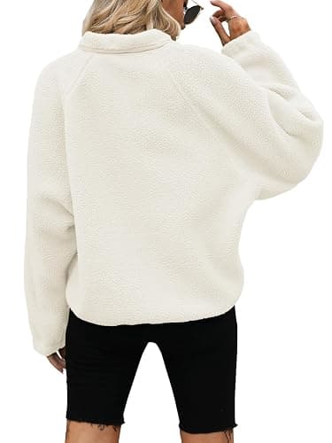 Yanekop Womens Fleece Jacket Fuzzy Long Sleeve Short Winter Coats Button Down Sherpa Jacket Outerwear with Pockets thumbnail 4