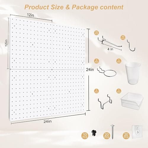 FZK Peg Board with Hooks, Plastic Pegboard Kit with 4 White Pegboards and Accessories, Peg Board Wall Organizer for Office and Craft Room thumbnail 3