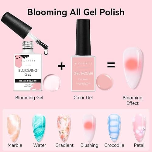 Makartt Blooming Gel-Clear 2 Pcs Marble Gels Nail Polish Blossom Gels for Spreading Effect,Gel Paint Nail Art Supplies for Watercolor Design,Floral Print, Nail Art Design DIY Manicure for Women thumbnail 3