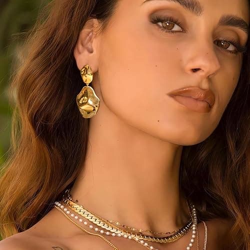 QJLE 6 Pairs Gold Dangle Earrings for Women, 14K Gold Plated Earrings Geometric Knot Drop Huggie Earrings Trendy Jewelry Gifts thumbnail 4