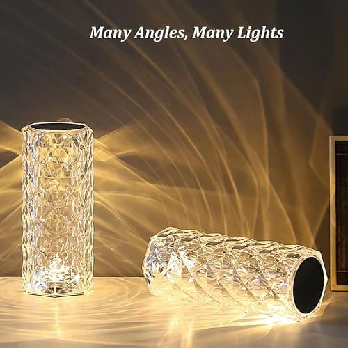 Portable Crystal Table Lamp, 3-Color Touch Control Rechargeable Night Light, Bedside & Desk Lamp for Bedroom, Living Room, Kitchen & Dining Room (3-Color Rose) thumbnail 5