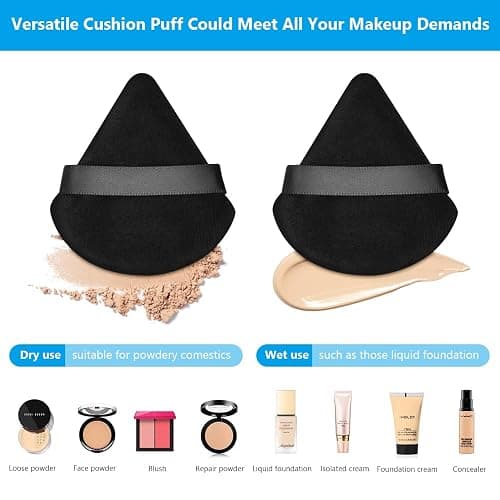 Ainiv Dreieck Makeup Puderquaste, 4 Stück Gesicht Schwämmchen Powder Puff, Waschbar Wiederverwendbar Makeup Sponge, Nass Trocken Make up Werkzeug für Loses Puder oder Foundation Rouge thumbnail 3
