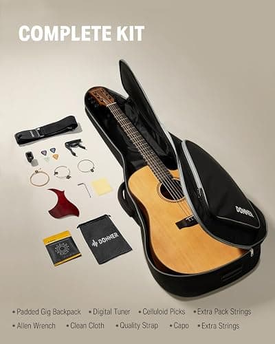 Donner 41” Acoustic Guitar Bundle for Beginners Adults with Online Lesson, 4/4 Full Size Steel Acustica Guitarra with Gig Bag, Tuner, Strap, Strings, Picks, Capos, Cutaway, Natural, DAG-1C/DAD-110C thumbnail 4