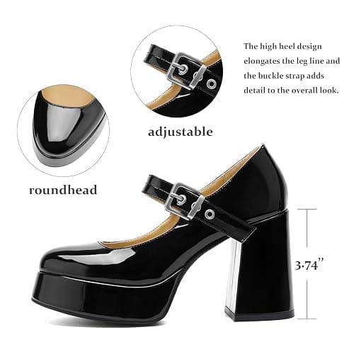QIV Platform Mary Jane Heels for Women Chunky Block Heel Round Toe Closed Toe Dress Shoes thumbnail 4