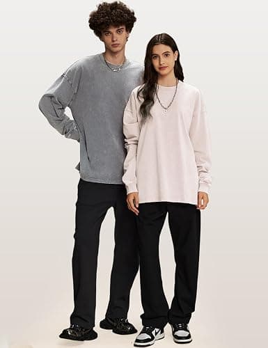 Arssm Mens Oversized T-Shirts Cotton Long Sleeve Tshirts Vintage Acid Wash Baggy Tees thumbnail 3