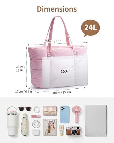 Narwey Nylon Puffer Tote Bag for Women, Quilted Travel Gym Nurse Work Bag | Aesthetic, Trendy, Puffy, Lightweight, 15.6 Laptop Sleeve, 40oz Tumble holder, Gifts, Shoulder Bag for Teacher, College thumbnail 8