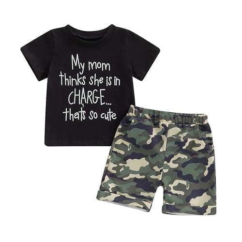 wdehow Toddler Kids Baby Boy Summer Clothes Sets 1T 2T 3T 4T 5T Letter Print Short Sleeve Tops Camouflage Shorts Outfits - Image 1