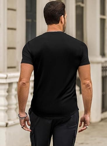 JMIERR Mens Short Sleeve T Shirt Summer Muscle Slim Fitted Crewneck Longline Tees Shirts for Gym Workout thumbnail 5