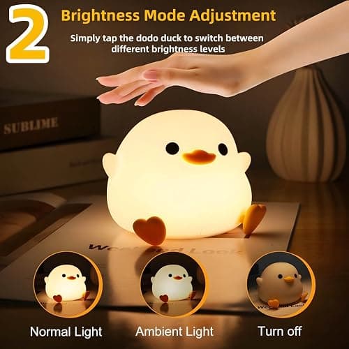 Daixinde Dodo Duck Night Light, Cute Duck Lamp, Rechargeable Dimmable Nightlight, Silicone LED Bedside Lamp Nursery Nightlight with 20 Minutes Timer and Touch-Sensitive for Bedrooms, Living Room thumbnail 2