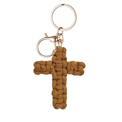 Macrame Cross Keychain,Jesus Key Chain Christian Car Accessories Handmade Soft Cross Keychain Boho Decor for Women Men Gifts - Image 1