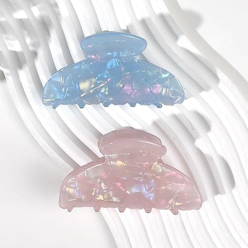 Medium Hair Claw Clips for Women, Strong Hold Non Slip Claw Clips, Jelly Marble Pink and Blue Hair Clips for Thin Medium Thick Hair, French Jaw Clips Hair Accessories for Women Girls 2 Pack 3.3 Inch thumbnail 4