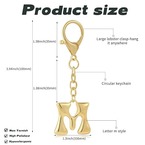 Vintashion Gold Plated Bubble Initial Letter Keychain for Women Car Key Bag Purse Decorative Keyring Charm Accessory thumbnail 2