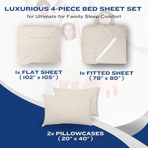 DREAMCARE King Size Sheets Set – 4 pcs Cooling Sheets – up to 21” Deep Pocket King Sheet Set – Hotel Luxury Sheets & Pillowcases – Superior Softness 100% Fine Microfiber with Side Pocket – Ivory thumbnail 7