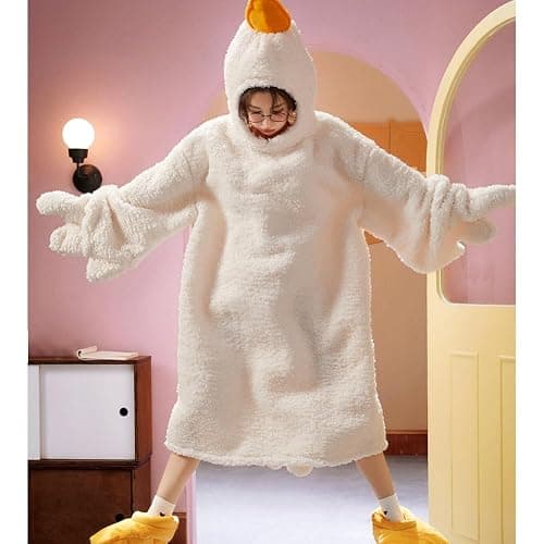 Wearable Goose Blanket Hoodie Onesie,Duck Oversized Blankets Hooded Costume for Adult & Kid,Warm Cozy Sleeping Bag thumbnail 4