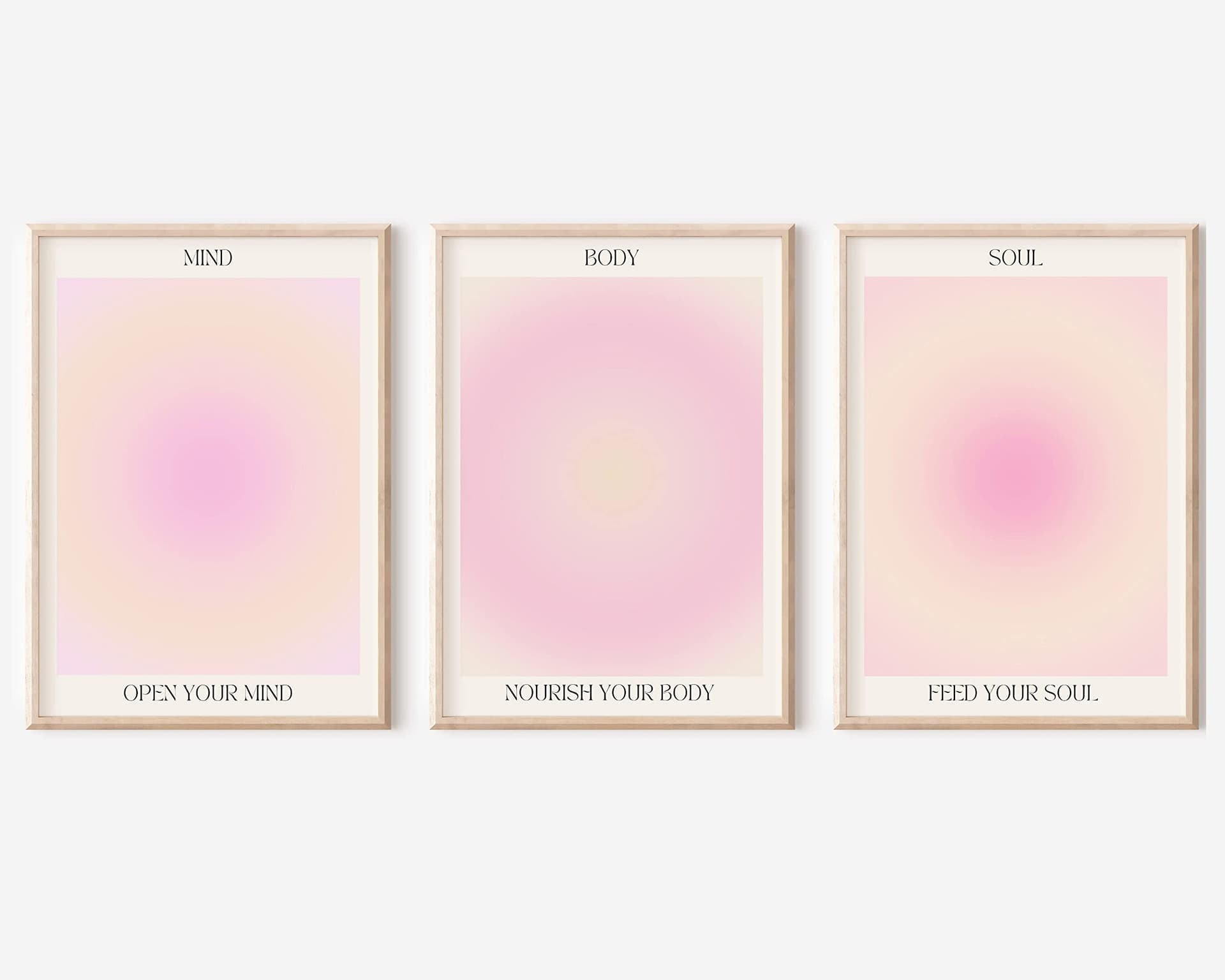 Adyggefy 3 Piece Pink Gradient Aura Spiritual Canvas Wall Art Trippy Positive Affirmations Room Aesthetic Posters Minimalist Open Mind Body Soul Energy Quotes Prints Paintings 12x16in Unframed - 3P 12 x 16 in Unframed - Pink 3 - Image 1