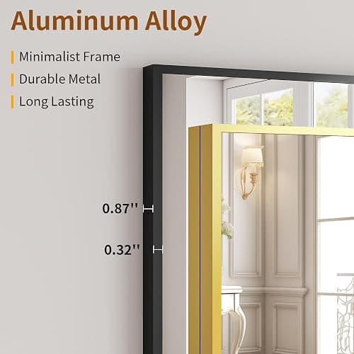 VooBang Mirror Full Length - 21" x 57" Floor Mirror with Stand, Aluminum Alloy Frame Full Body Mirror, Standing Hanging or Leaning Against Wall for Bedroom and Living Room, Black thumbnail 3